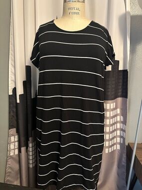 Lands End Black & White Striped Scoop Neck Knit Dress